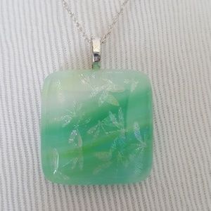 Silver embossed dragonfly necklace